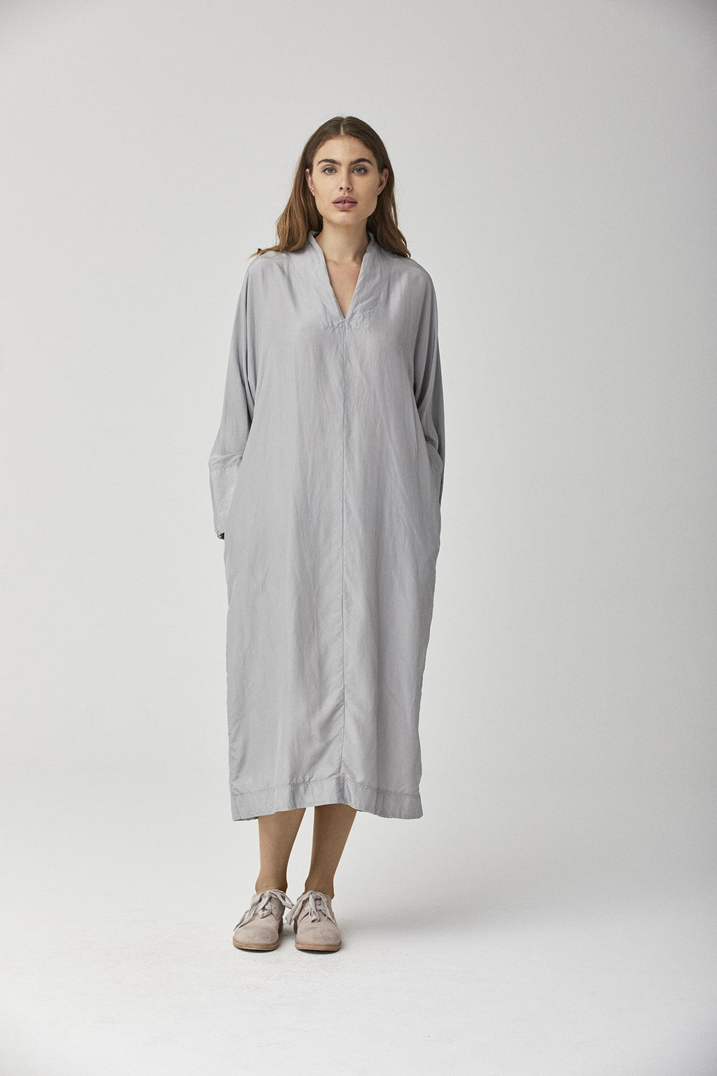 Relaxed Fit Light Gray Long - sleeve Shirt Dress
