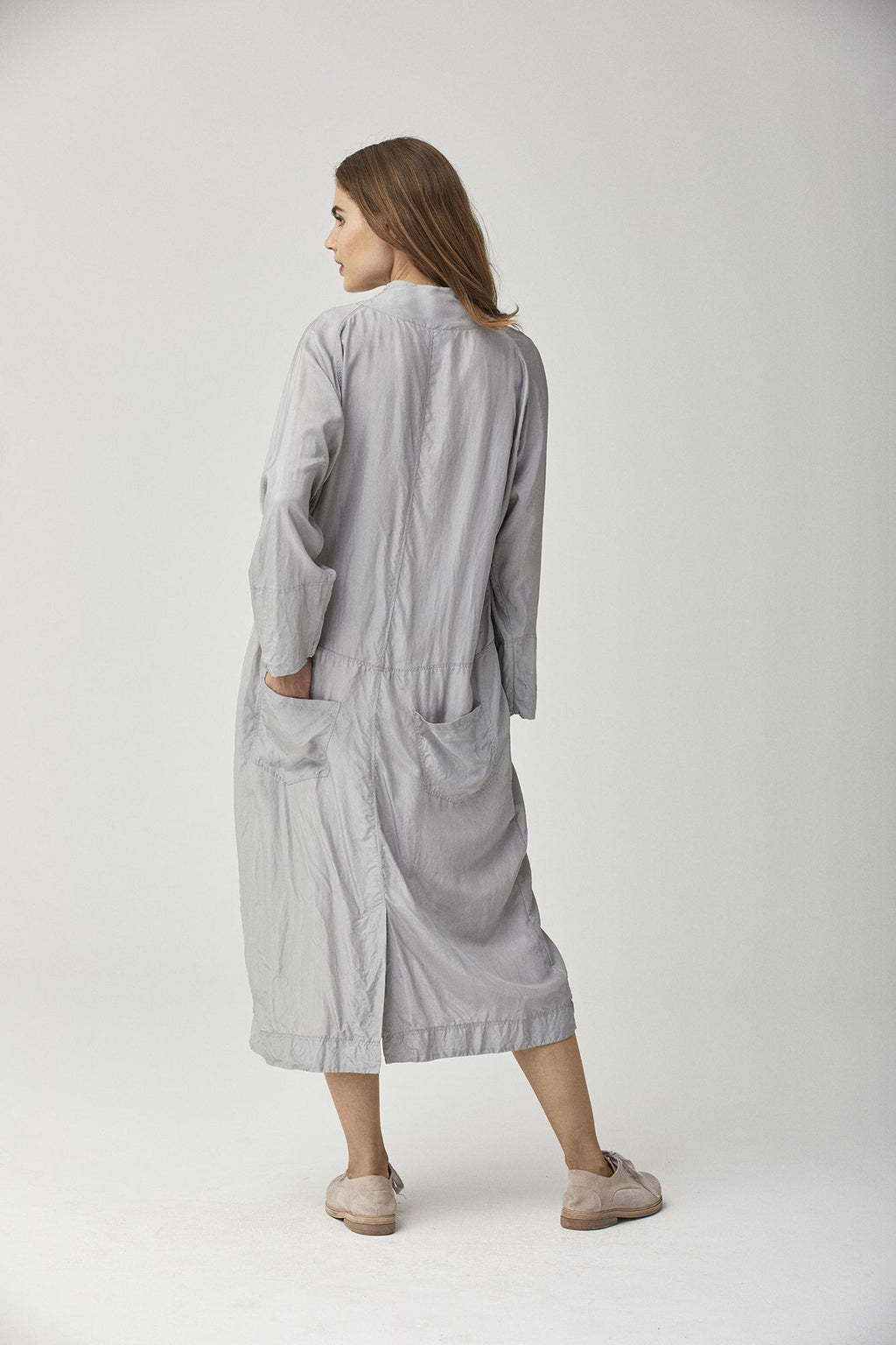 Relaxed Fit Light Gray Long - sleeve Shirt Dress