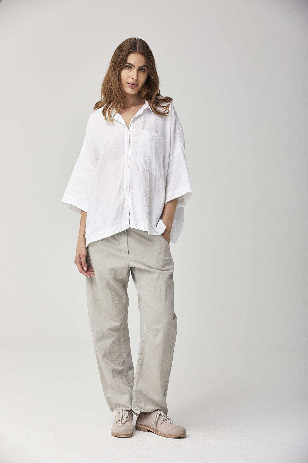 Beige Casual Straight-leg Trousers