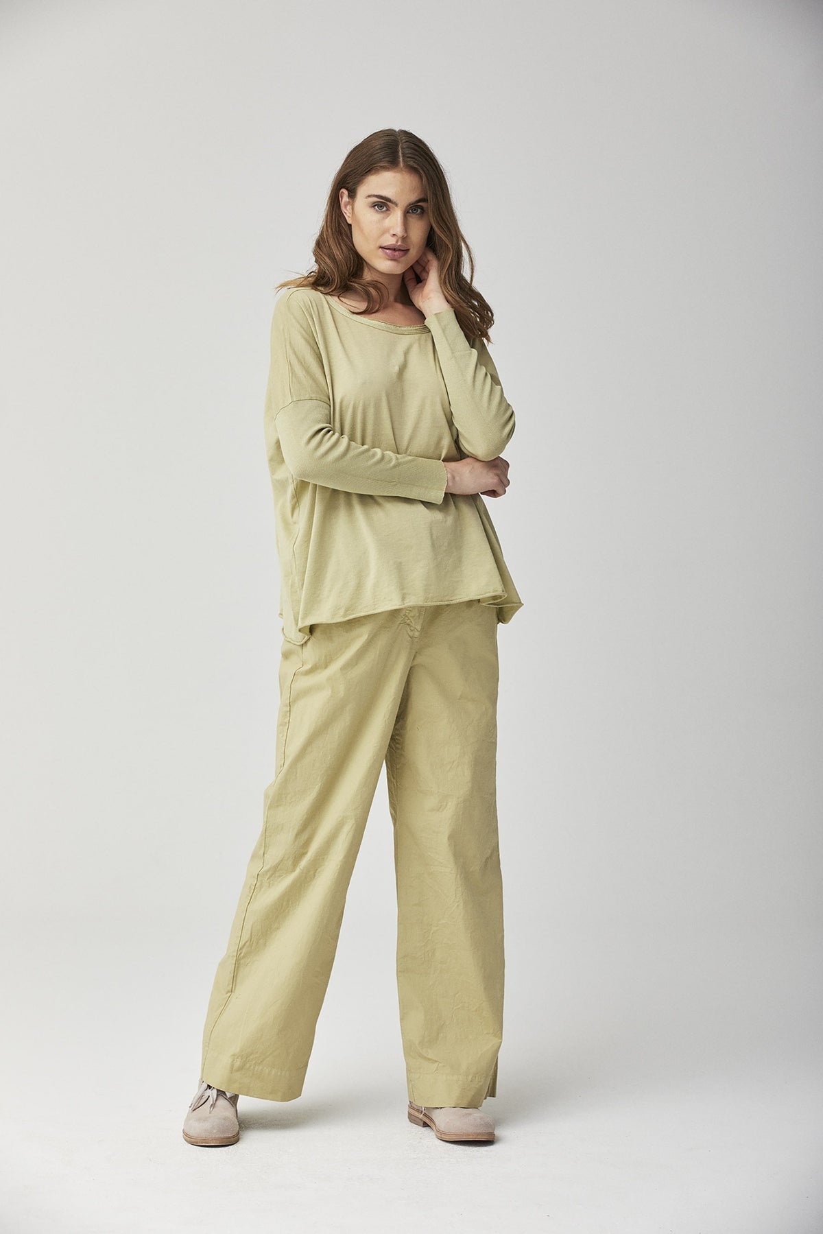 Light Yellow Loose - fit Long - Sleeved Casual Top