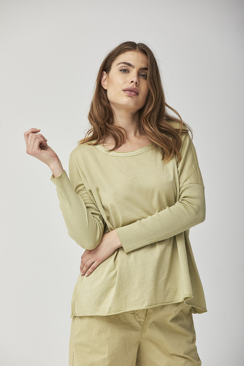 Light Yellow Loose - fit Long - Sleeved Casual Top