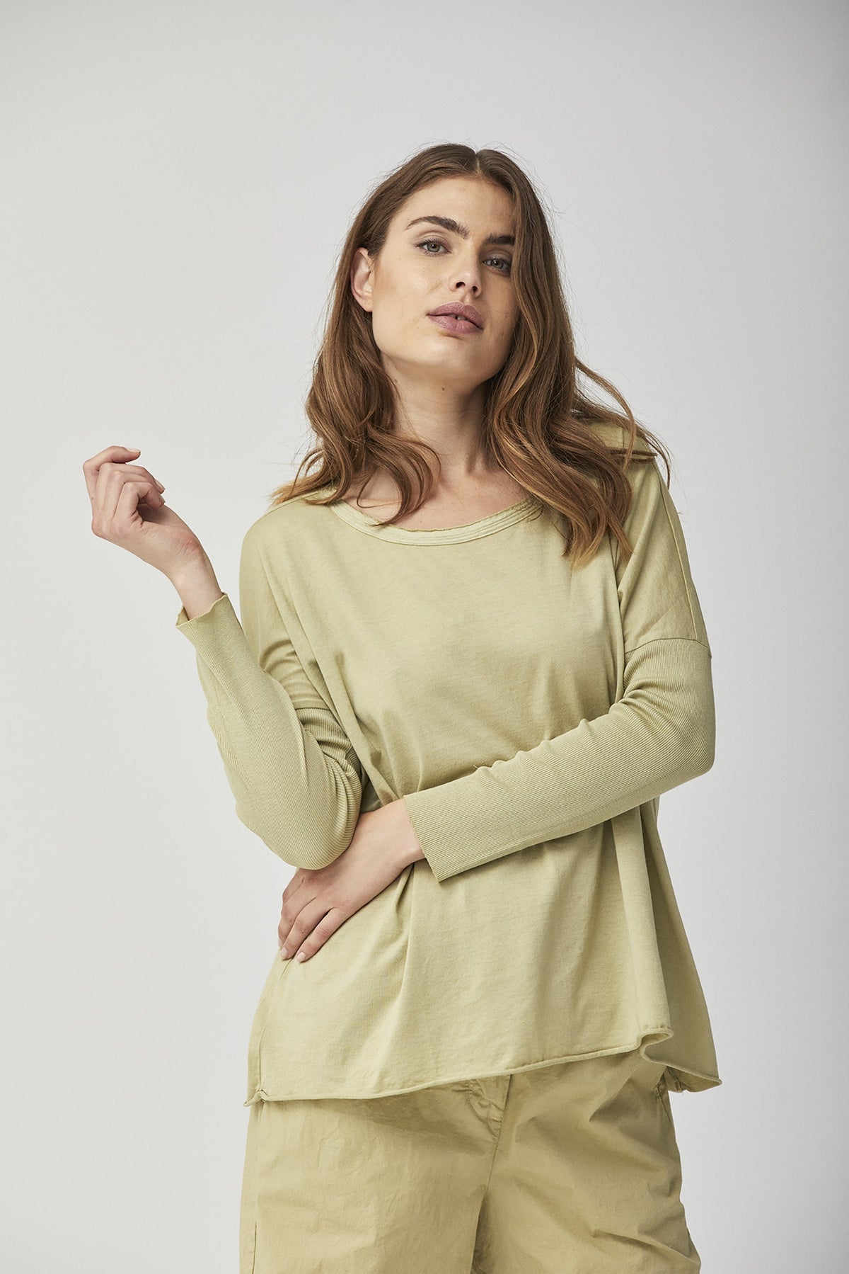 Light Yellow Loose - fit Long - Sleeved Casual Top