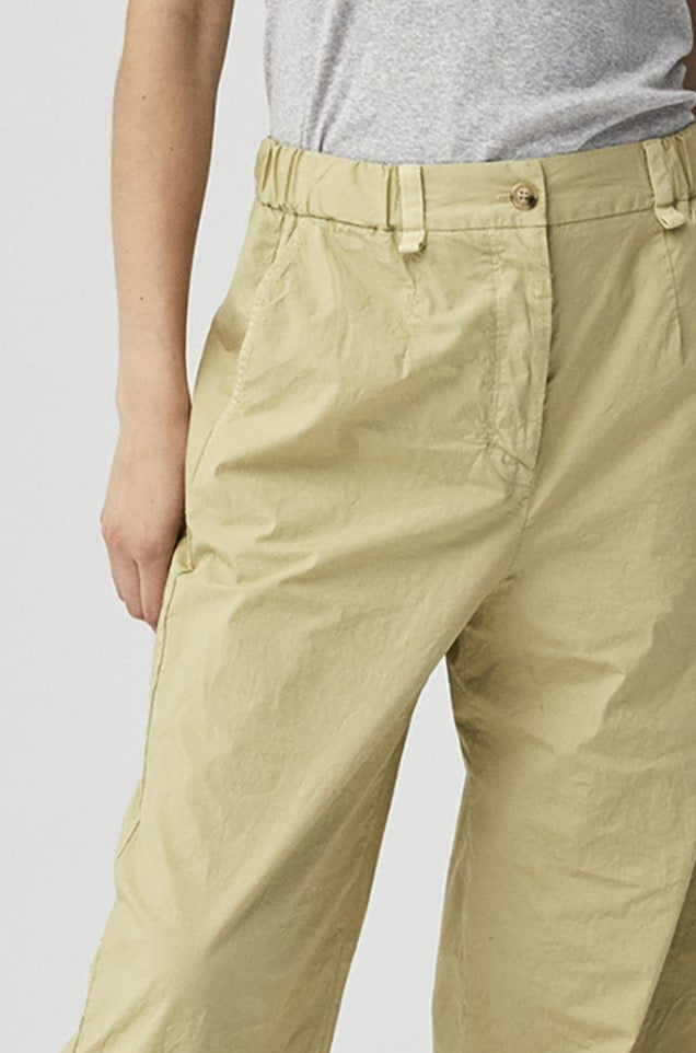 Khaki Cotton Casual Workwear Straight Wide-Leg Pants