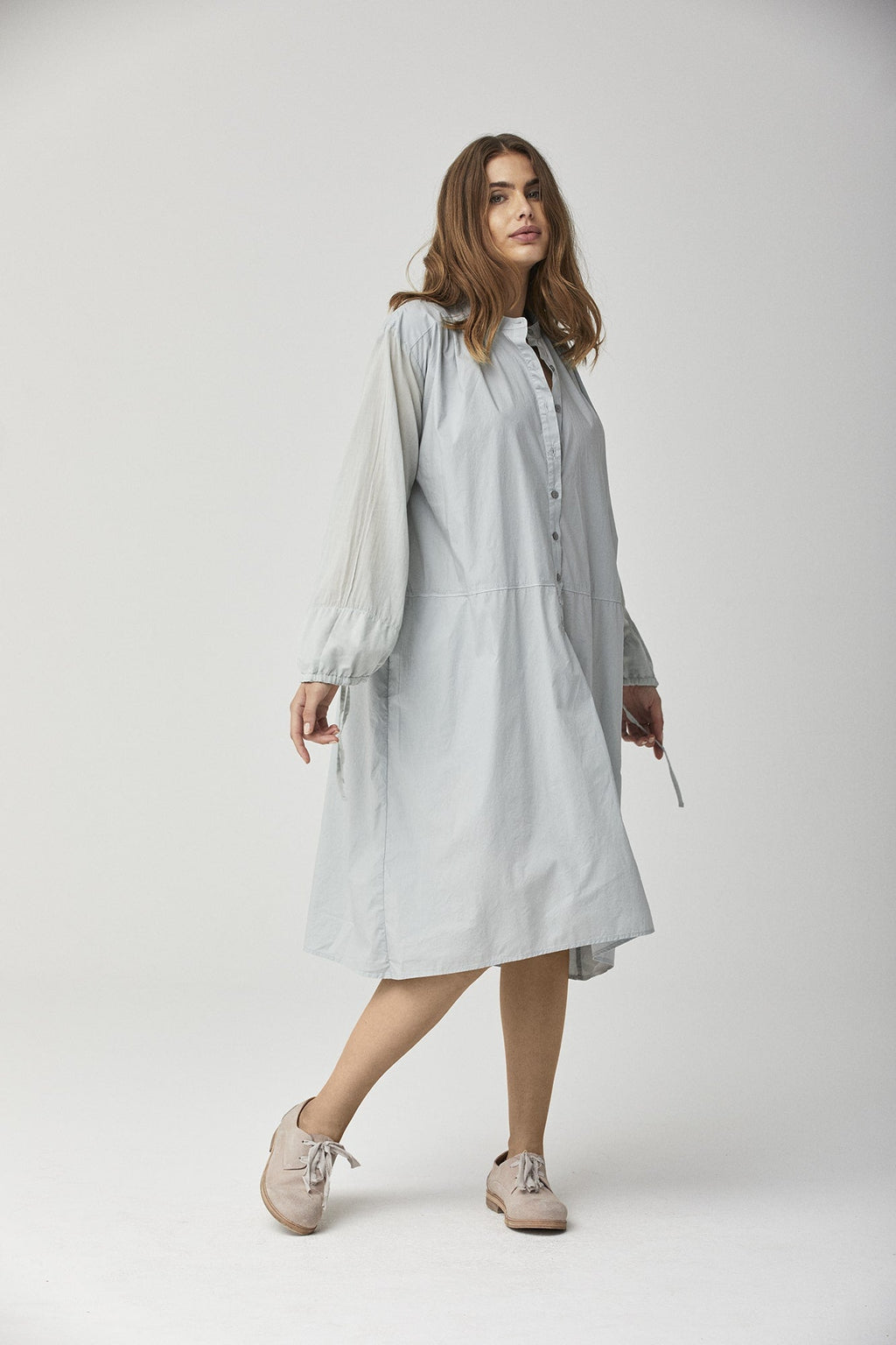 Simple Button-Neck Long-Sleeve Home Dress