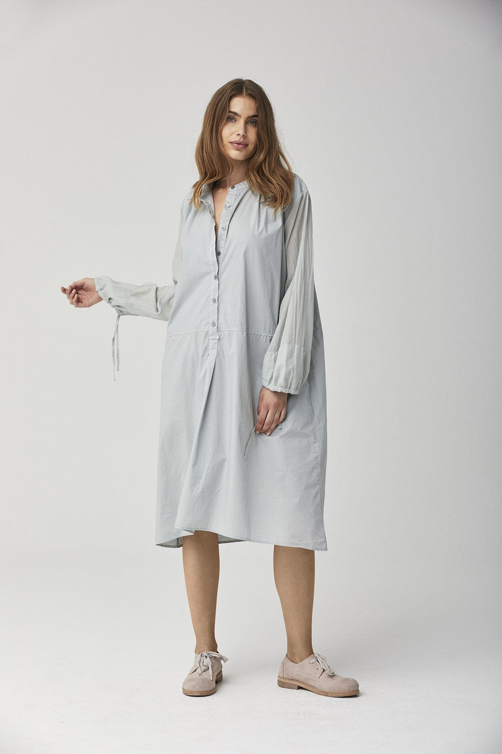 Simple Button-Neck Long-Sleeve Home Dress