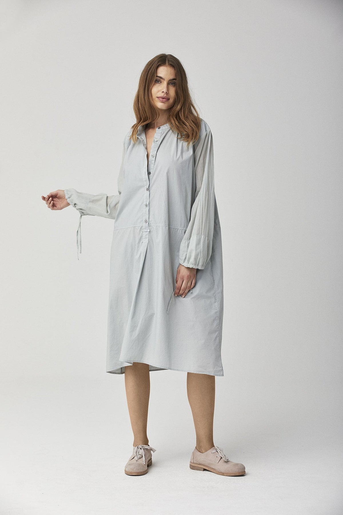 Simple Button-Neck Long-Sleeve Home Dress