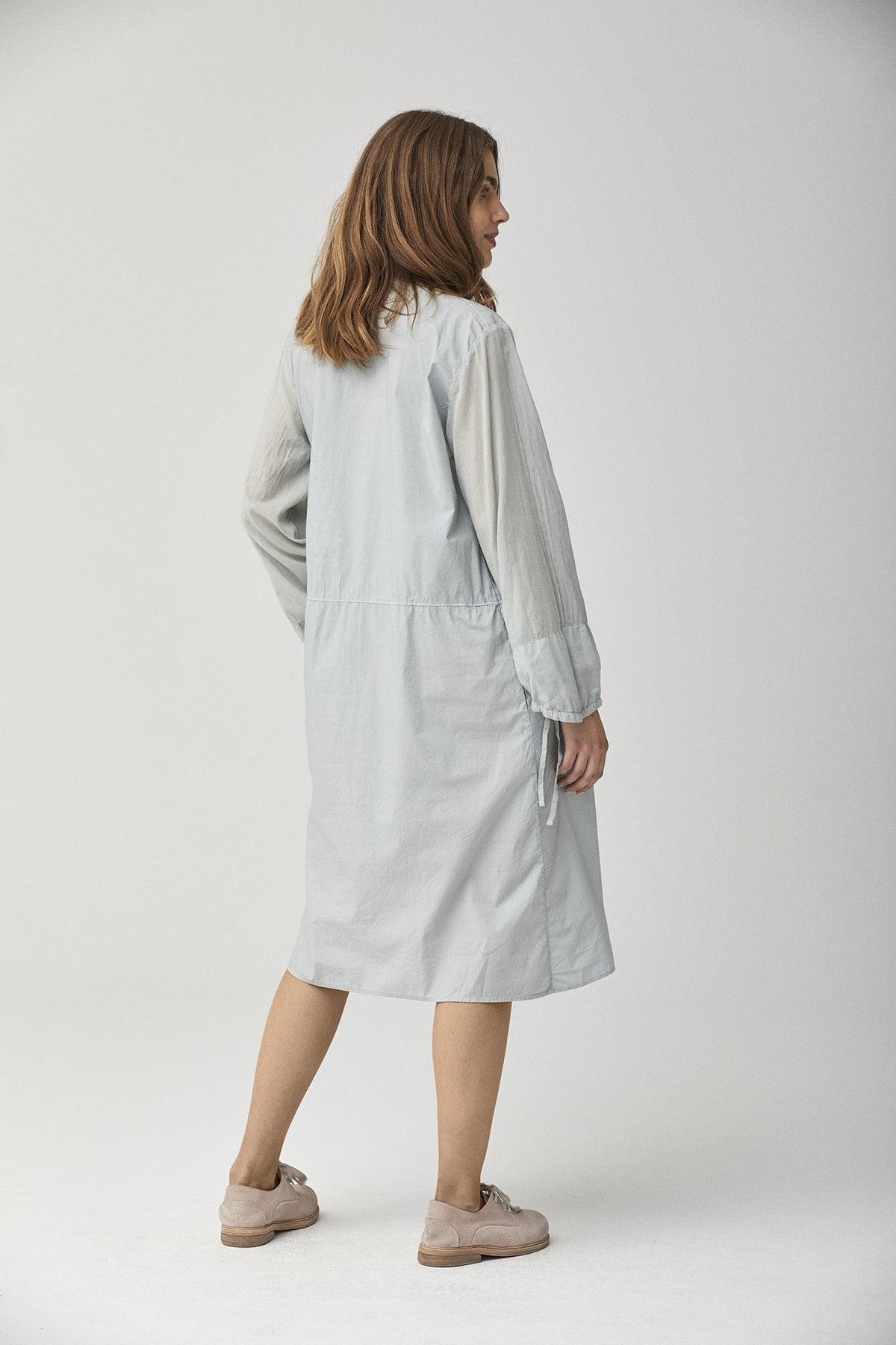 Simple Button-Neck Long-Sleeve Home Dress