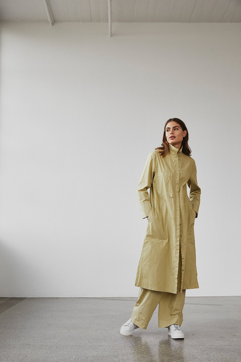 Khaki Cotton Casual Workwear Straight Wide-Leg Pants