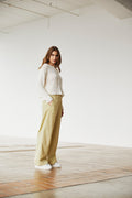 Khaki Cotton Casual Workwear Straight Wide-Leg Pants
