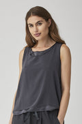 Sleeveless Tank Top with Pleated Neckline Design