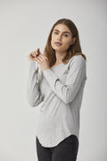 Soft Grey Long Sleeved Scoop Neck Loose Fit T-Shirt