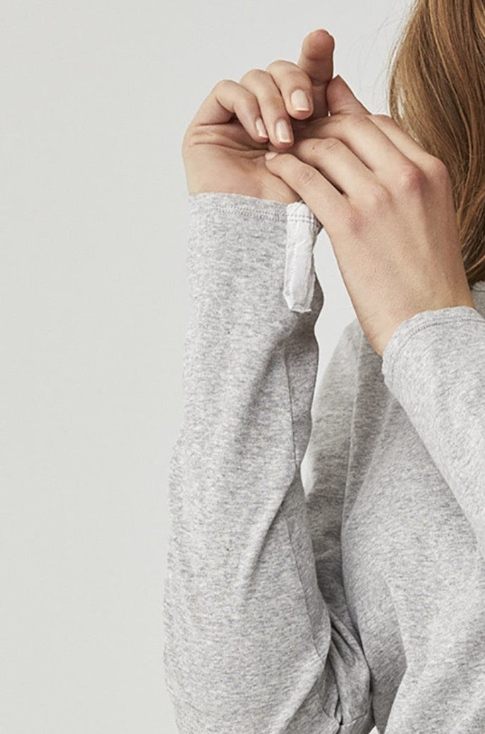 Soft Grey Long Sleeved Scoop Neck Loose Fit T-Shirt