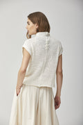 White Knit Sleeveless Top with Back Lacing and Cutout Detail