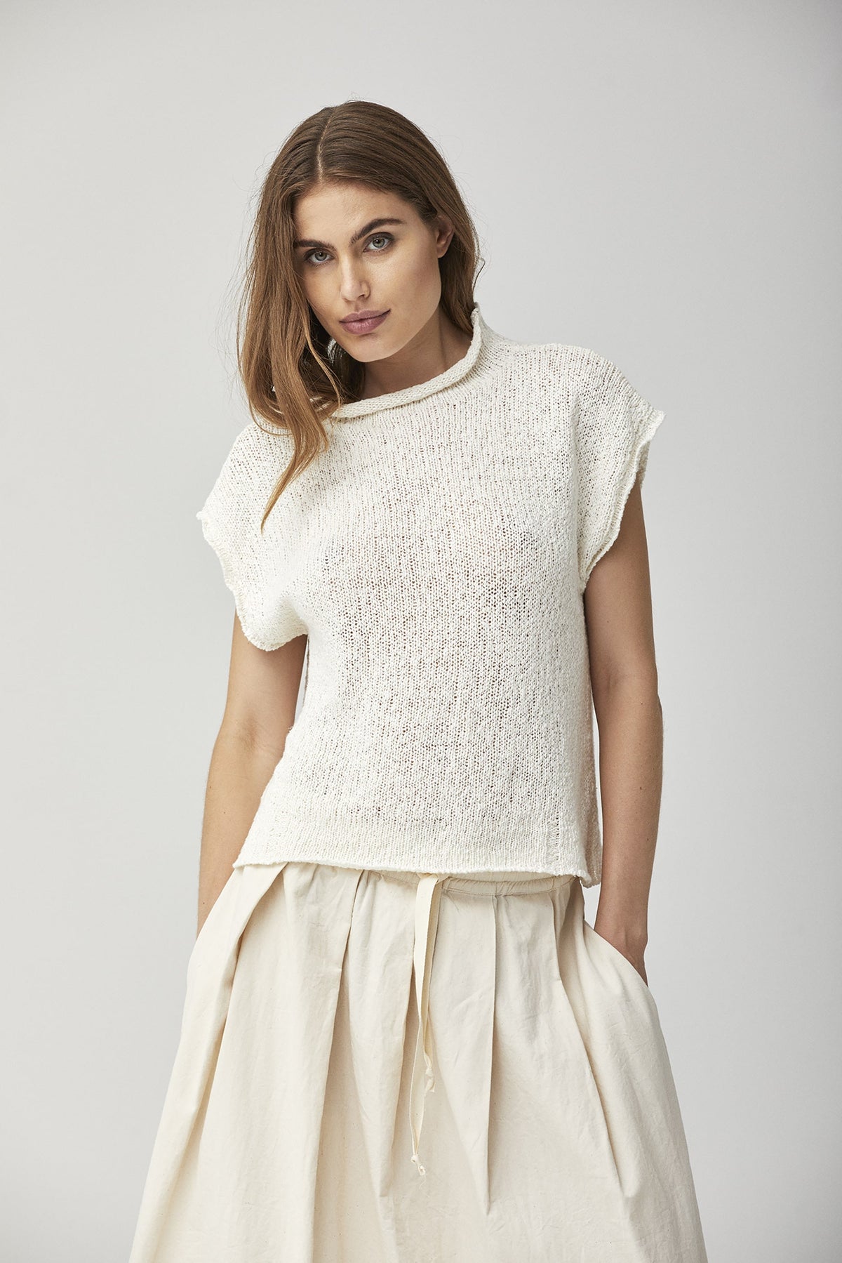 White Knit Sleeveless Top with Back Lacing and Cutout Detail