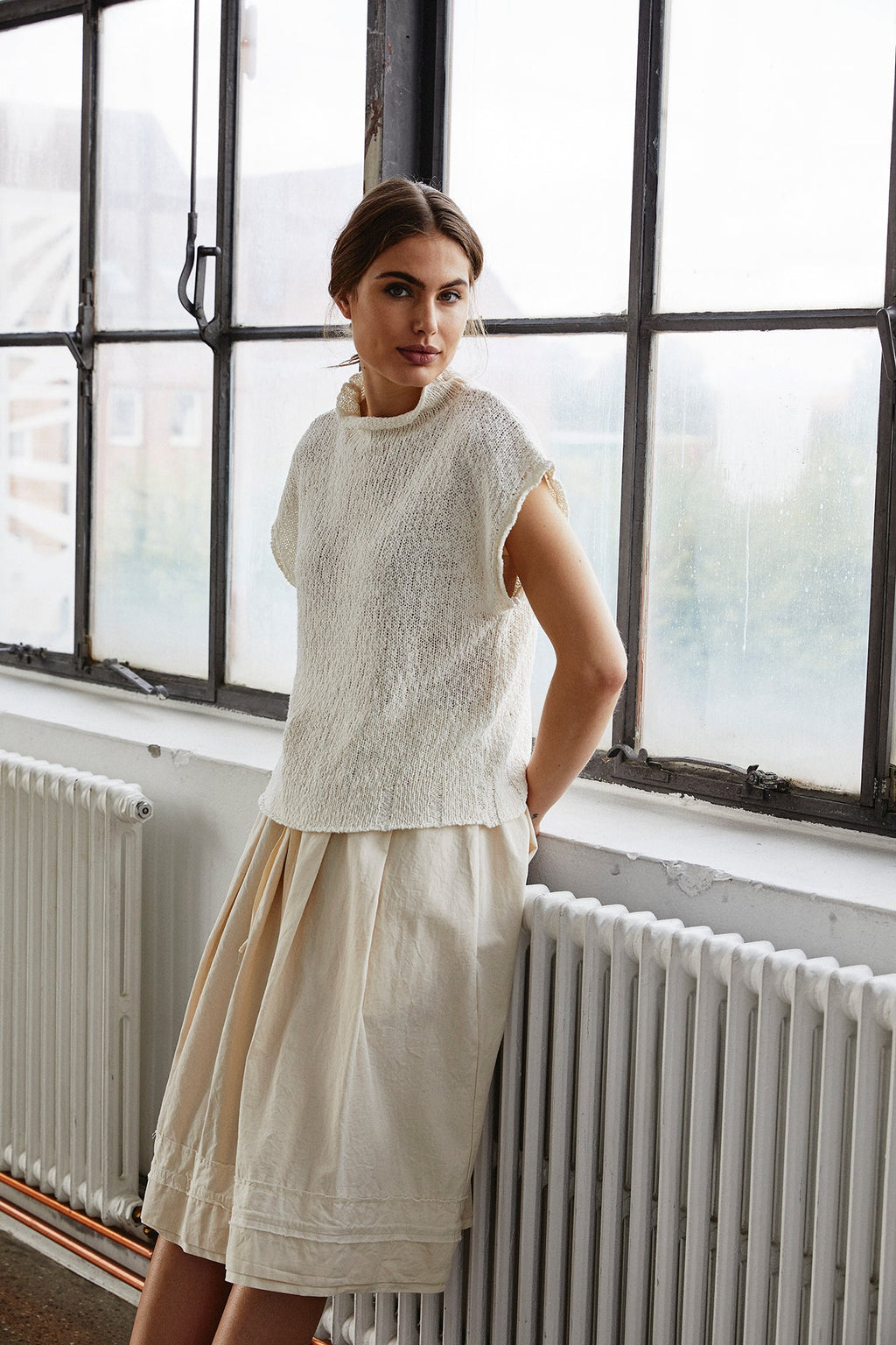 White Knit Sleeveless Top with Back Lacing and Cutout Detail