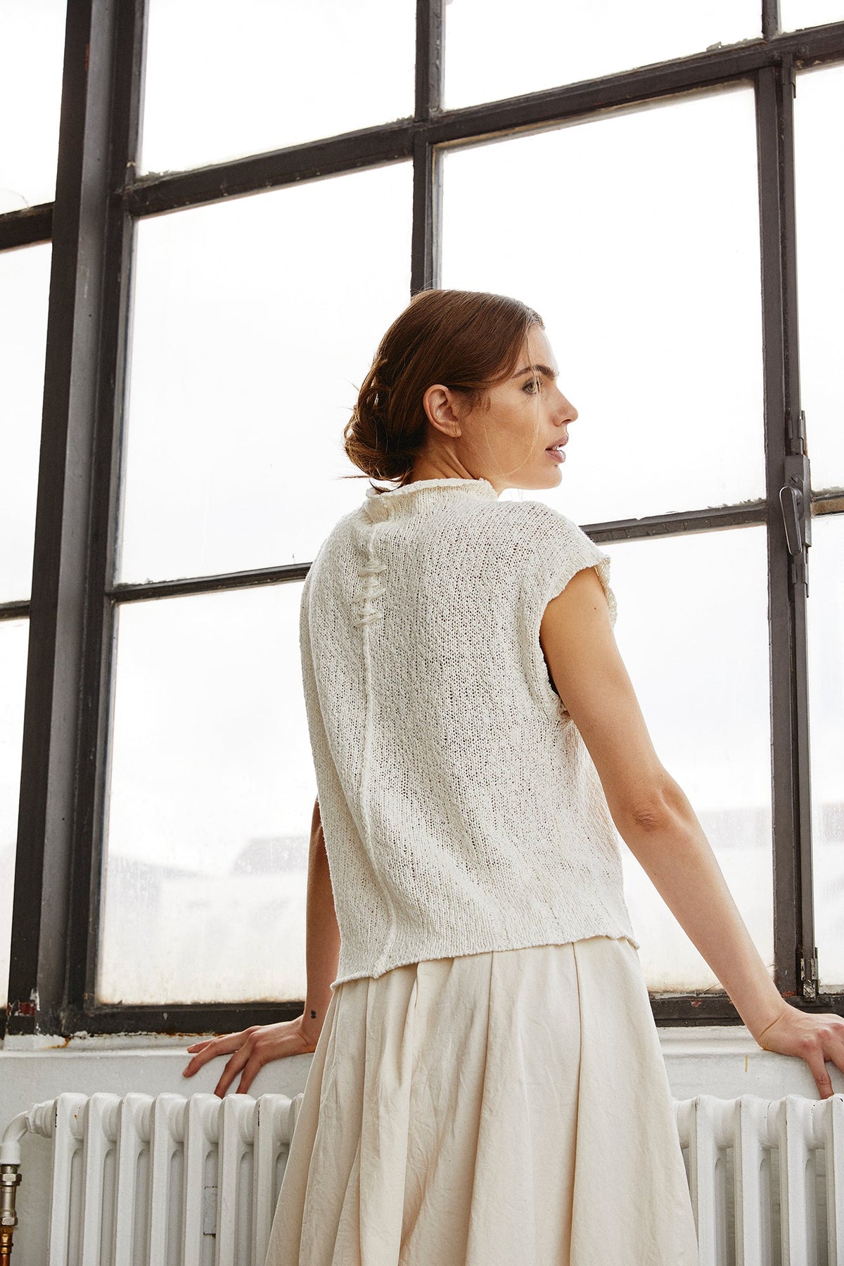 White Knit Sleeveless Top with Back Lacing and Cutout Detail