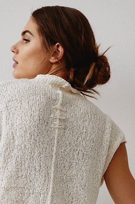 White Knit Sleeveless Top with Back Lacing and Cutout Detail