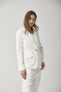 White Linen Slim-Fit Single-Breasted Blazer