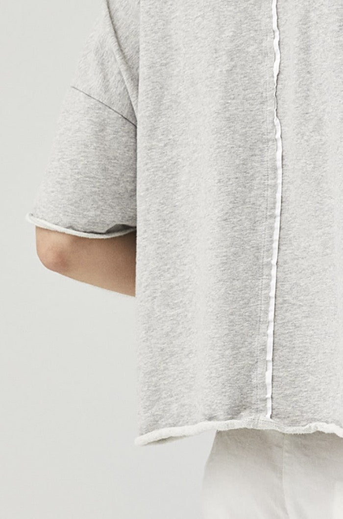 Soft Grey Round Neck Short Sleeves T-Shirt with White Trim