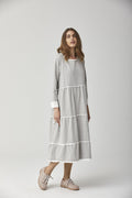 White Trim Grey Long - Sleeved Dress