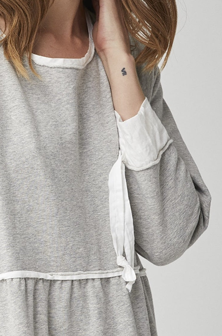 White Trim Grey Long - Sleeved Dress