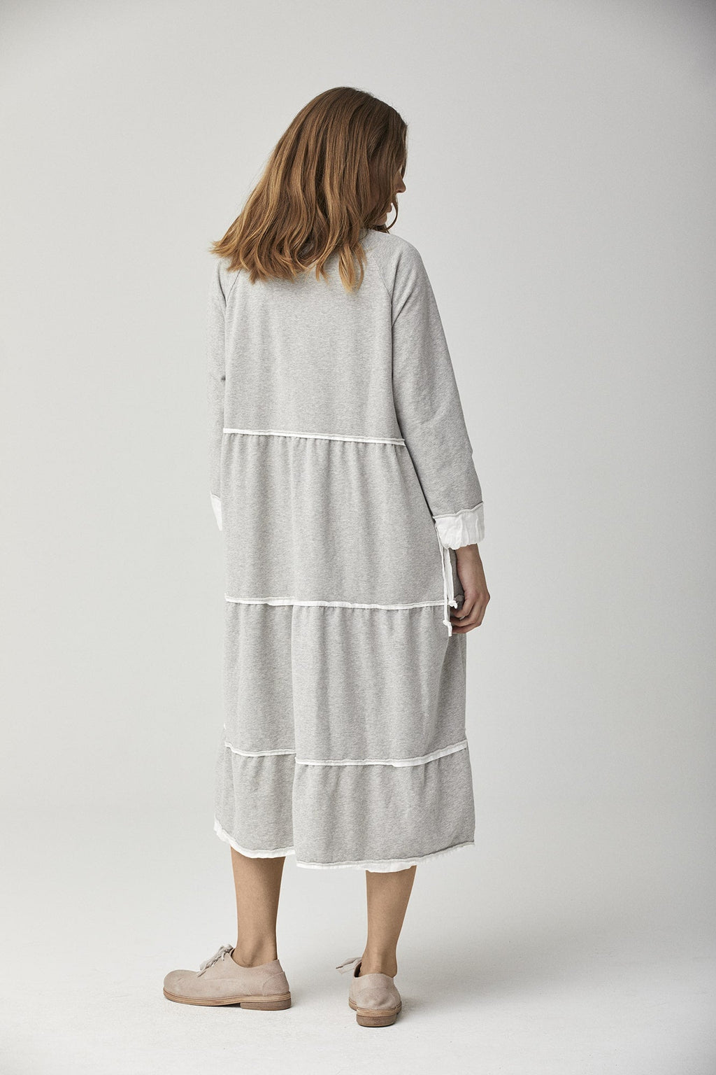 White Trim Grey Long - Sleeved Dress