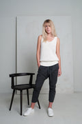 Black Tie-Waist Slim-Fit Mid-Calf Pants