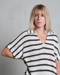 Black and White Striped Short - Sleeved Knit Sweater