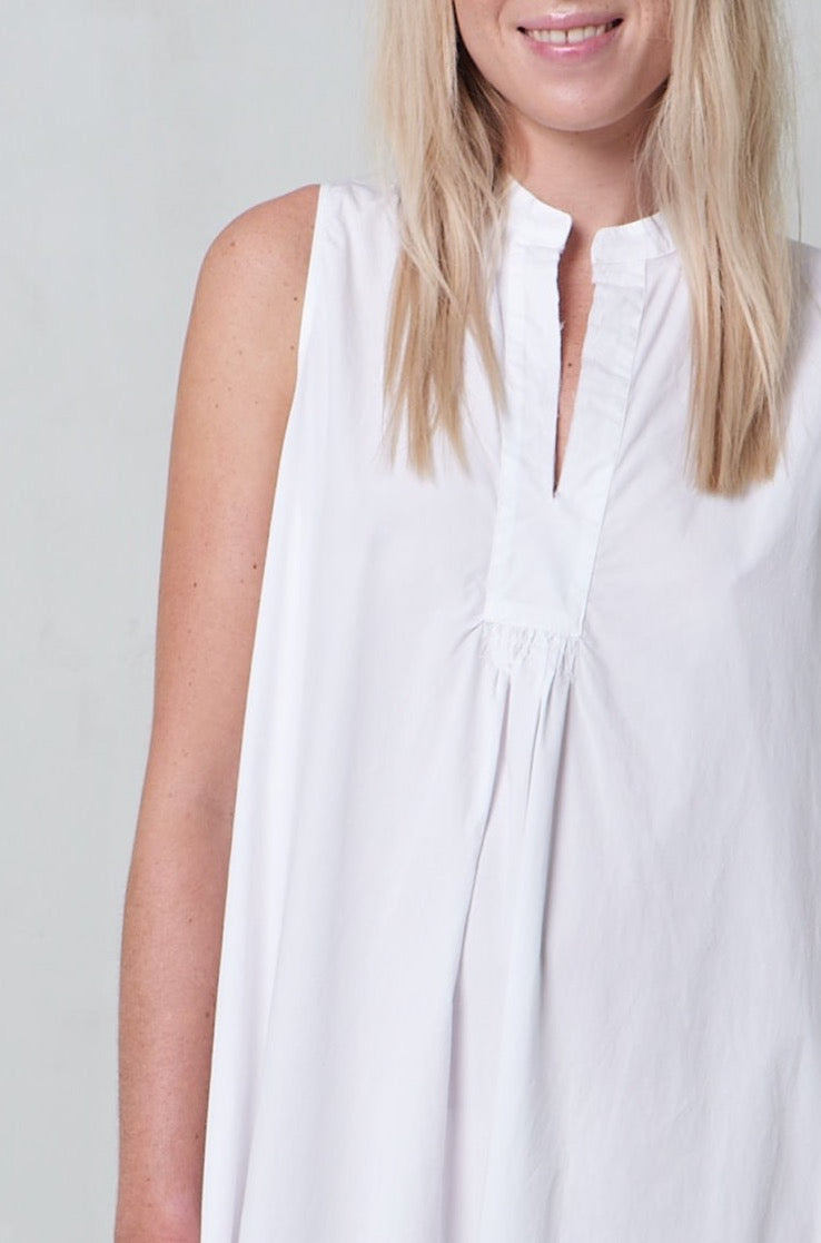 White Sleeveless Cotton Loose Dress