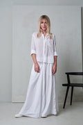 White Flowy Letter Print Maxi Skirt
