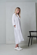 White Ruffled Collar Mid-Length Shirt Dress