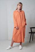 Orange Casual Loose Long-Sleeve Shirt Dress