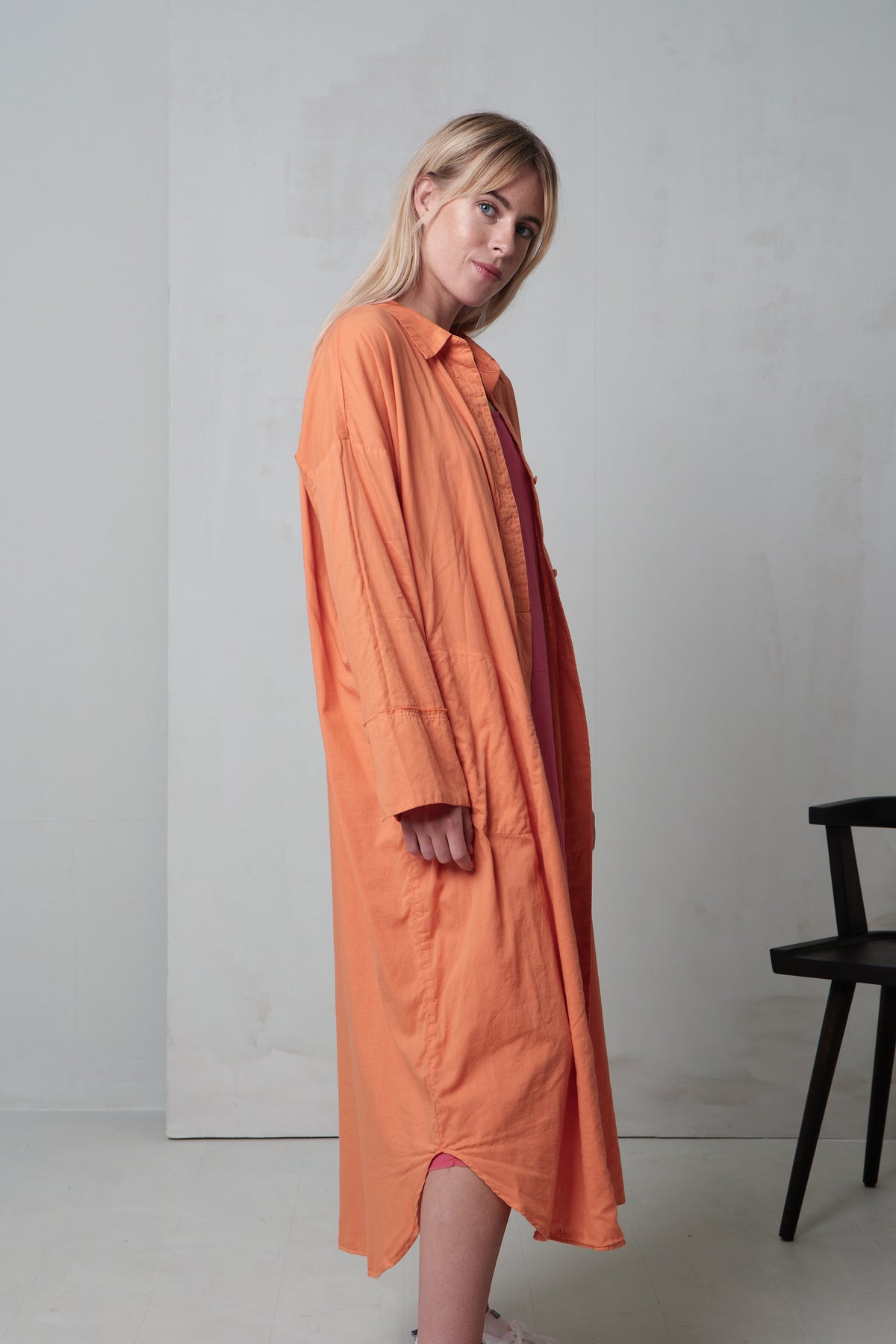 Orange Casual Loose Long-Sleeve Shirt Dress