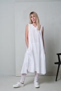 Simple White Sleeveless Tie-Neck Long Dress
