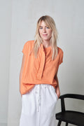 Orange Short - Sleeved Casual Top with Ruffles