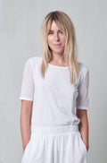 Soft White Loose-Fit Half-Sleeve T-Shirt with Pleated Hem