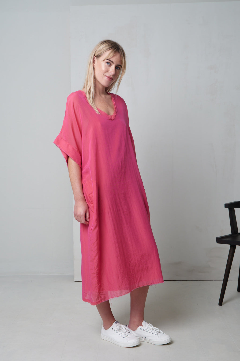 Pink Loose-Fit Maxi Dress with Side Slit