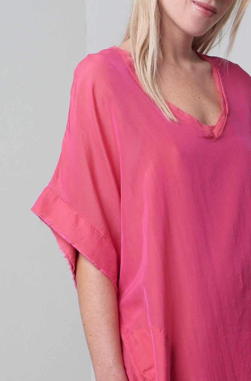 Pink Loose-Fit Maxi Dress with Side Slit
