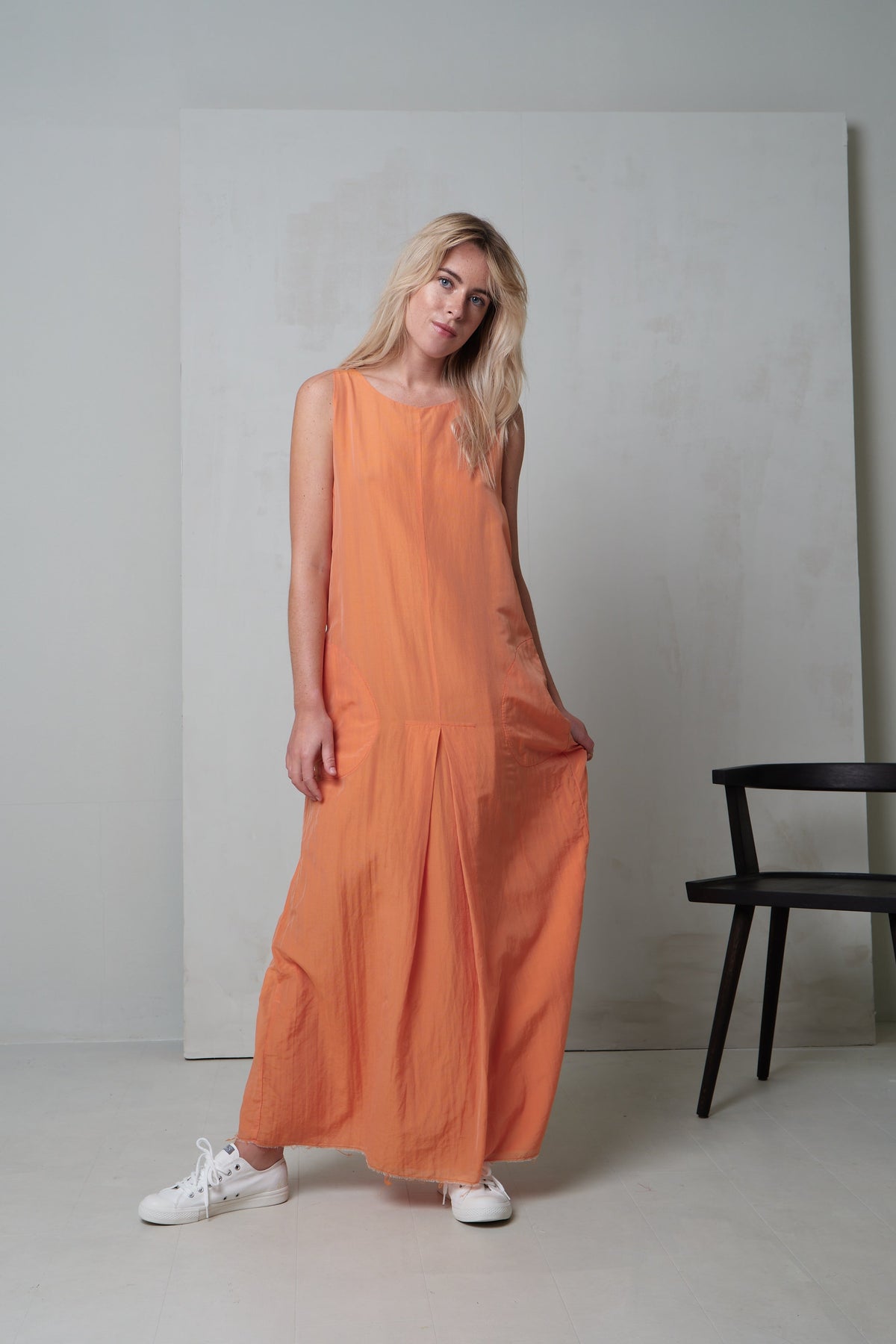 Simple Gray Tone Sleeveless Drape Maxi Dress