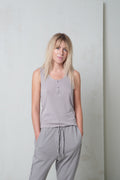 Gray Neck Button-Decorated Sleeveless Tank Top
