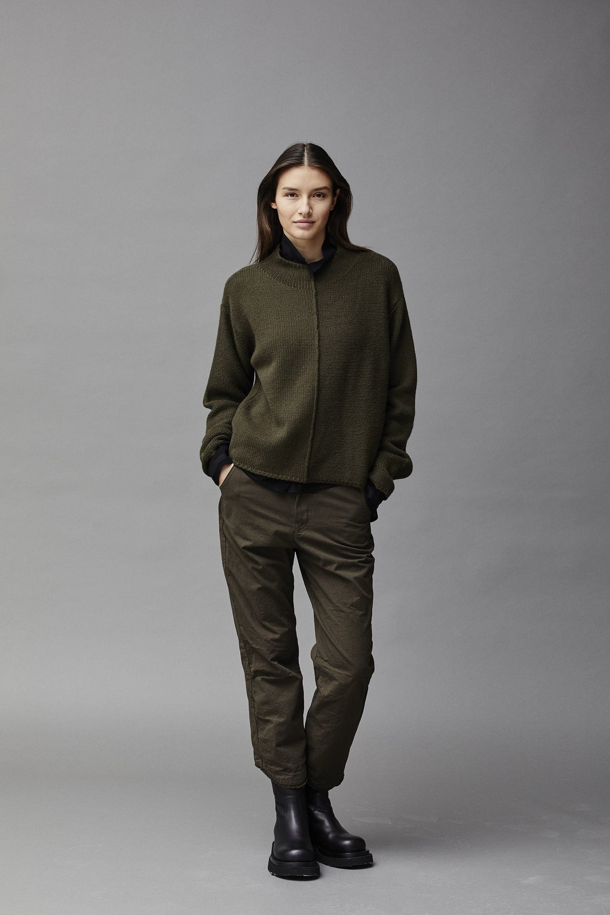 Military Green Short Knitted Cardigan