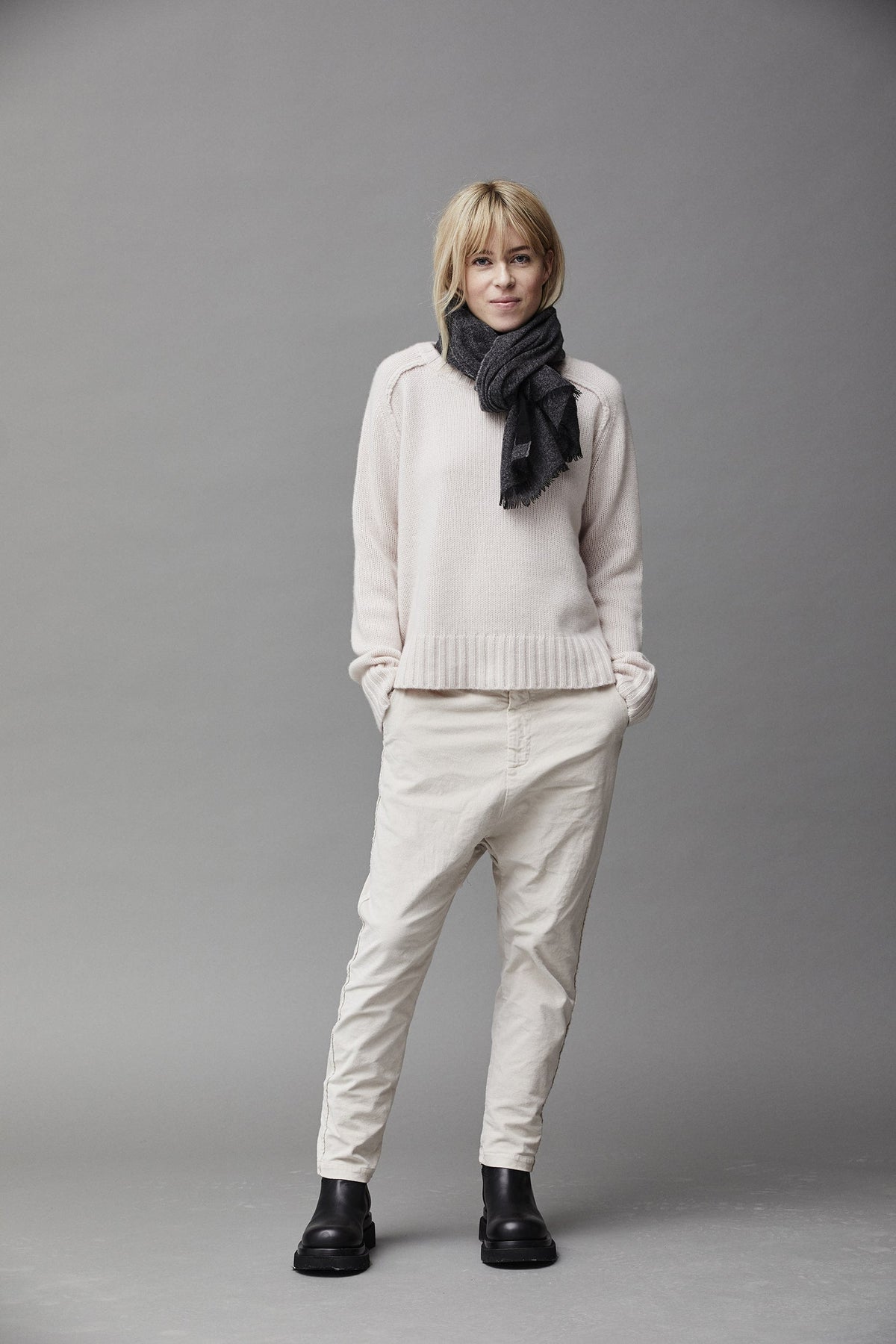 Light Beige Slim-Fit Casual Cigarette Pants
