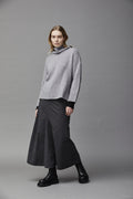 Black Minimalist Midi Skirt with Drape Effect
