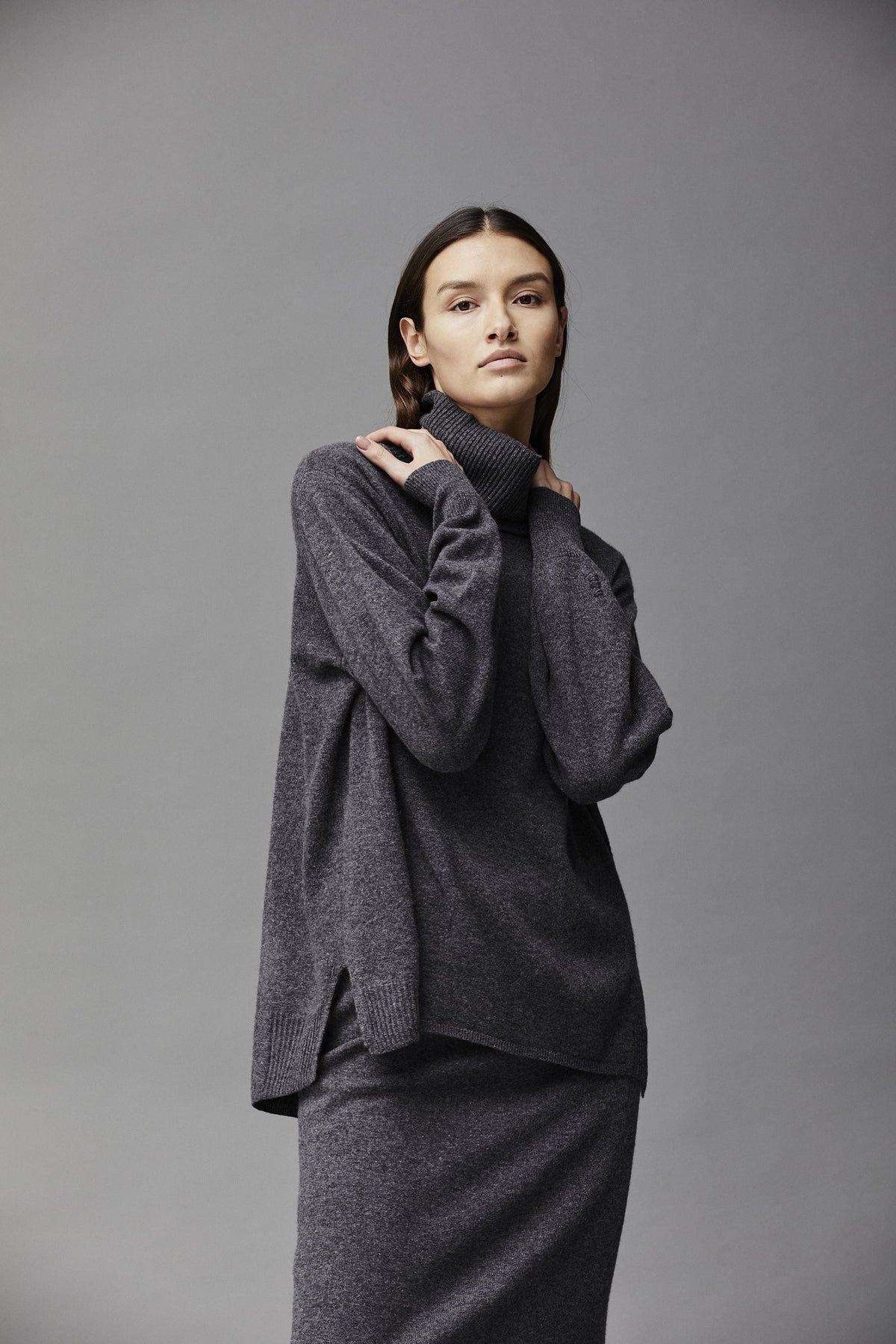 Dark Gray Lazy Style Knitted Set Dress