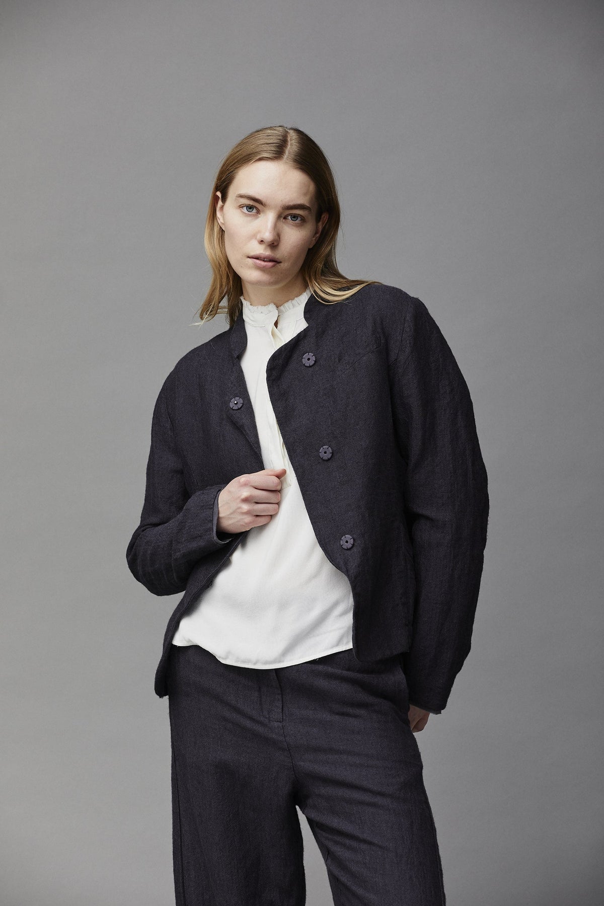 White Long - Sleeved Shirt with Fuzzy Cuff Decorations