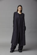 Dark Cotton Linen Long Sleeveless Cardigan