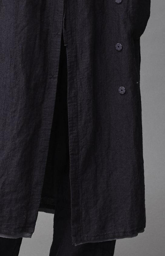 Dark Cotton Linen Long Sleeveless Cardigan