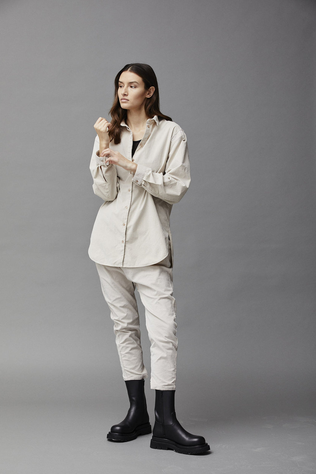 Light Beige Slim-Fit Casual Cigarette Pants