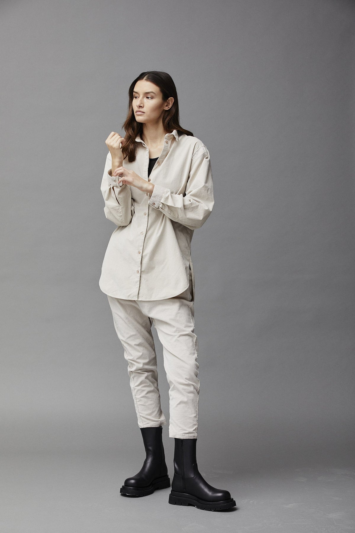 Light Beige Slim-Fit Casual Cigarette Pants