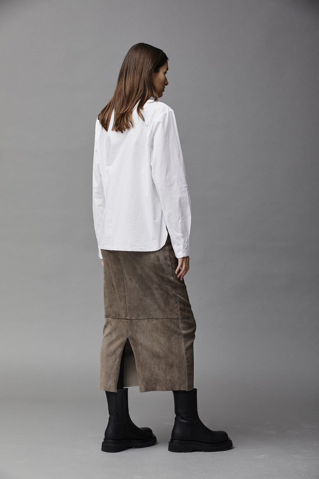 Khaki Check High - Waist Slimming Midi Pencil Skirt